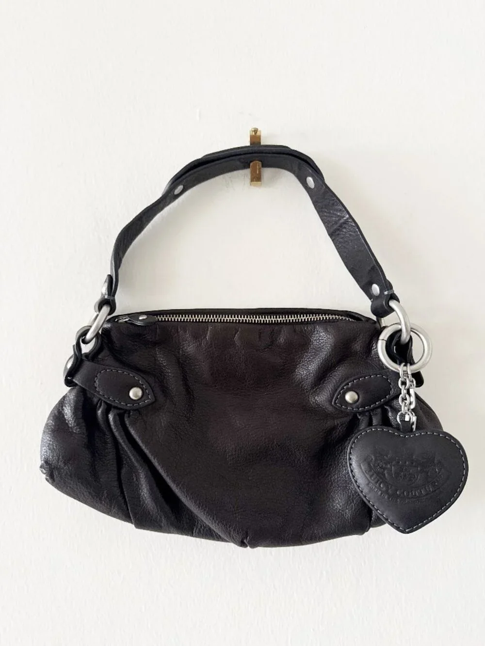 Vintage Y2K Juicy Couture Genuine Leather Black Shoulder Bag